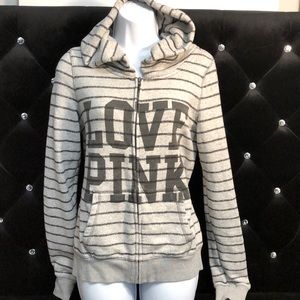 PINK Victoria's Secret Gray Striped Hoodie